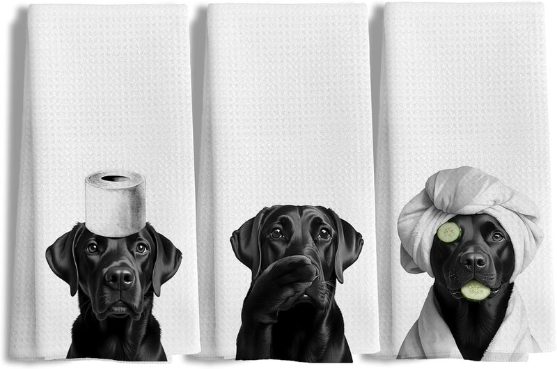 LUKIPOM Funny Black Labrador Retriever Hand Towels for Bathroom Decor, Black Lab Gifts,Dog Mom Gifts, Dog Bathroom Decor, Funny Kitchen Towels, 16x24 Inches - Image 1